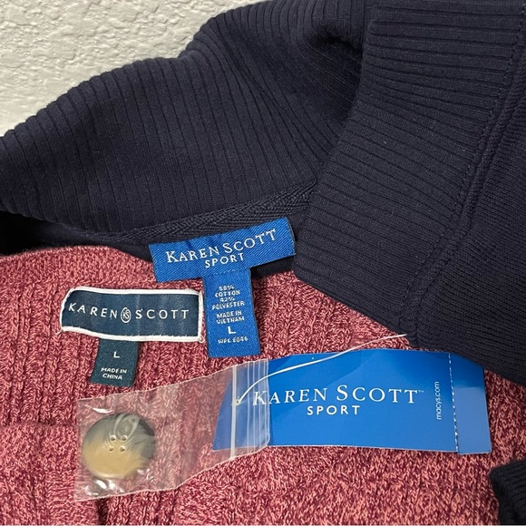 🆕Karen Scott BUNDLE Cable Knit Henley Sweater & Classic Navy Sport Cardigan SzL - Picture 12 of 12